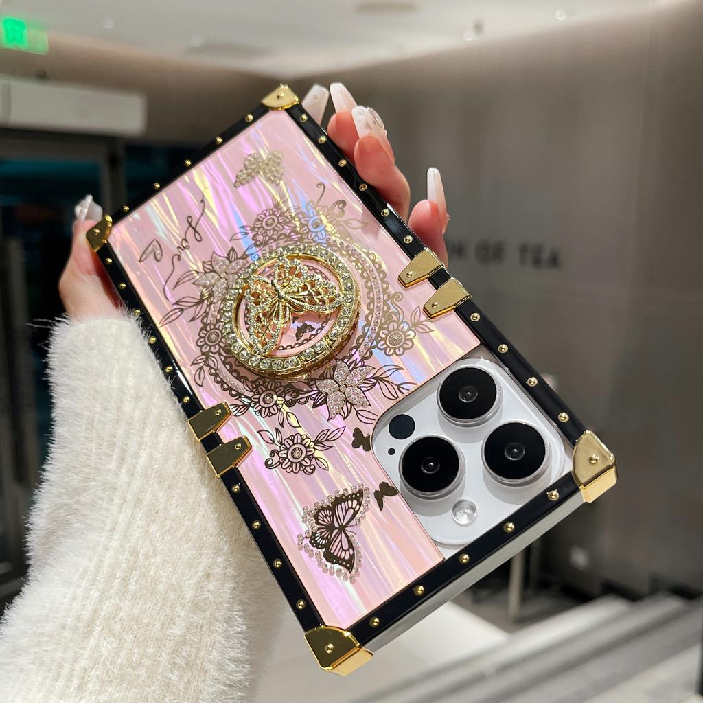 For iPhone 15 Pro Case Electroplated Butterfly Pattern TPU+PC Phone Cover with Kickstand