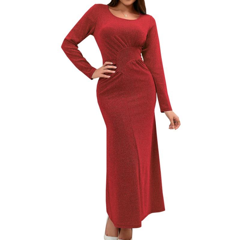 Осенне-зимнее круглое шея с длинным рукавом сверкающее вечернее платье темпераментное облегающее вечернее длинное платье