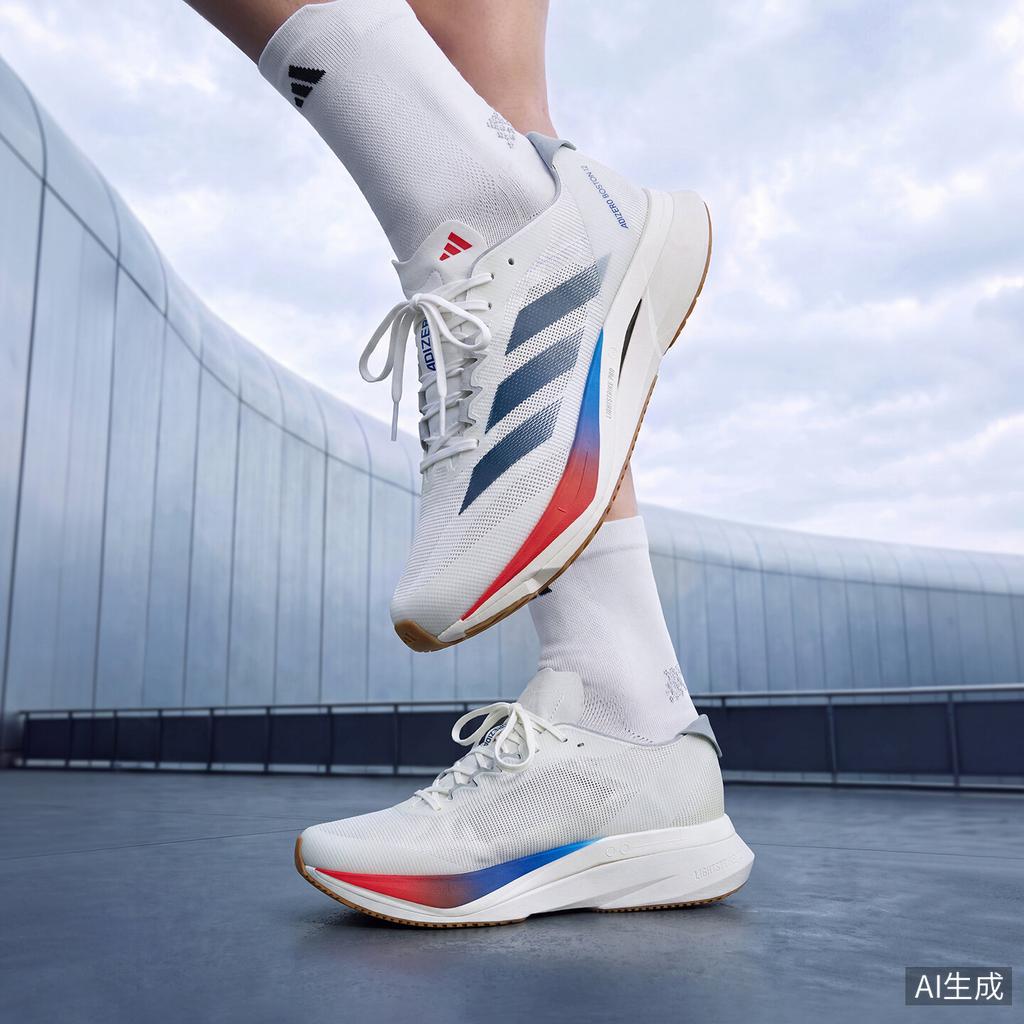 adidas Adizero Boston 12 Основной белый Темно-синий Чистый рубин