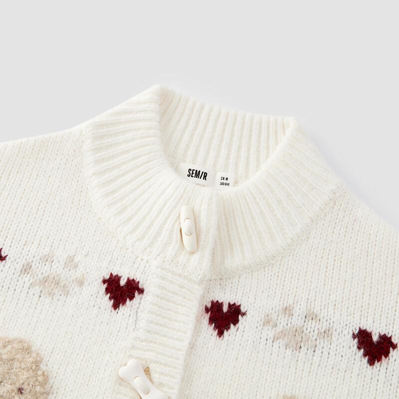 Женский кардиган крупной вязки с жаккардовым узором щенков и застежками-тоглами