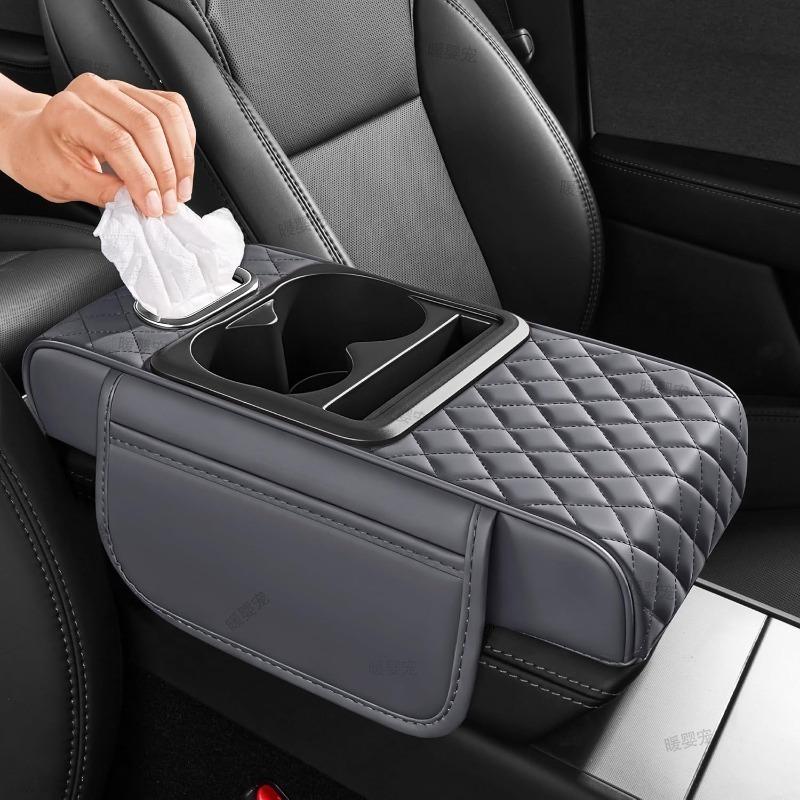 Car Armrest Box With 2 Cup Holder Auto Center Console Armrest Cushion Armrest Heightening Pad Auto Armrest Pillow Cover Pad Box