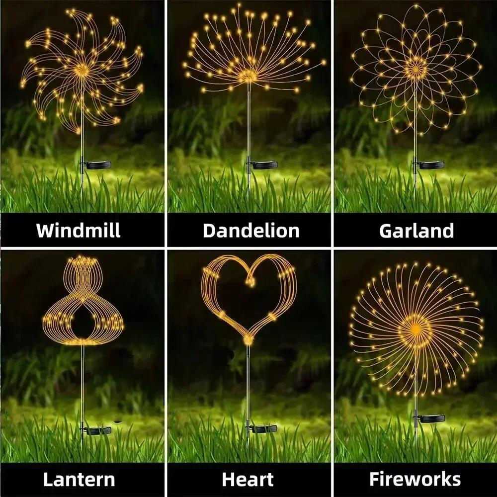 1PC Solar LED Firework Lantern Outdoor Patio Garden Wedding Decorative Lights Decorative Lanterns Landscape Lawn Festival Lamp