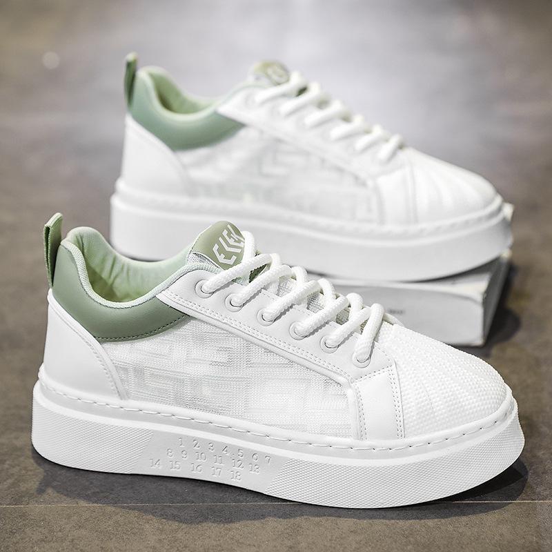 2024 Мужские летние дышащие сетчатые спортивные повседневные белые кроссовки с толстой подошвой