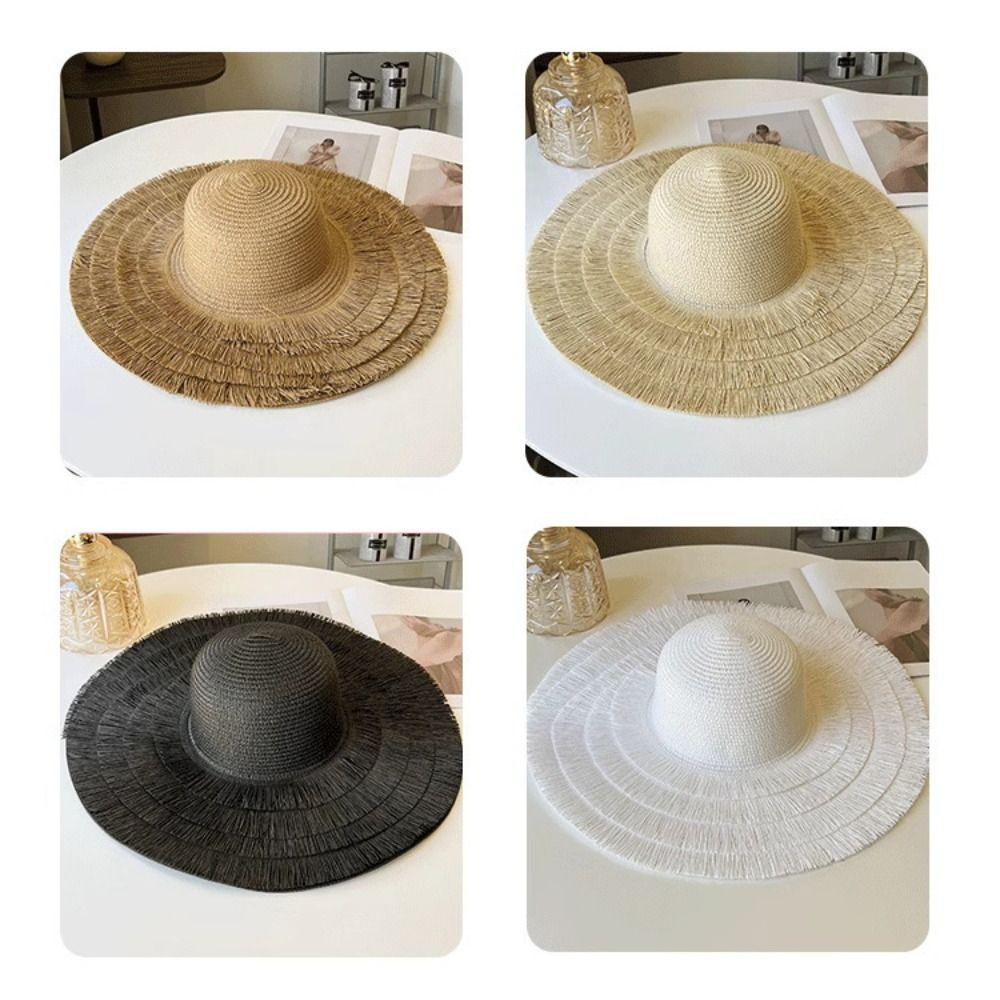 Foldable Straw Hat Wide Brim Fisherman Hat Women Fashion Sun Hat  For Beach Holiday Vacation