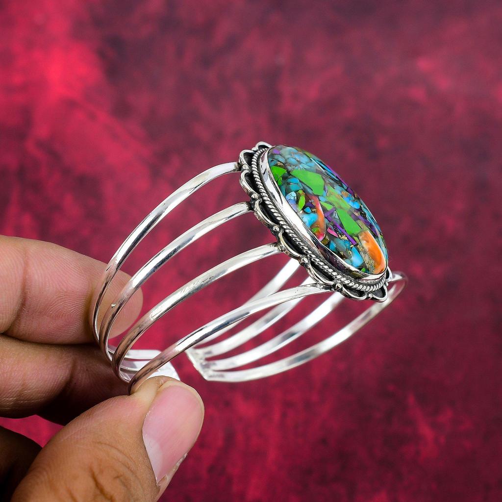 Fiesta Kingman Turquoise Bangle, 925 Solid Sterling Silver Gemstone Jewelry, Handmade Bangle For Wedding Gift