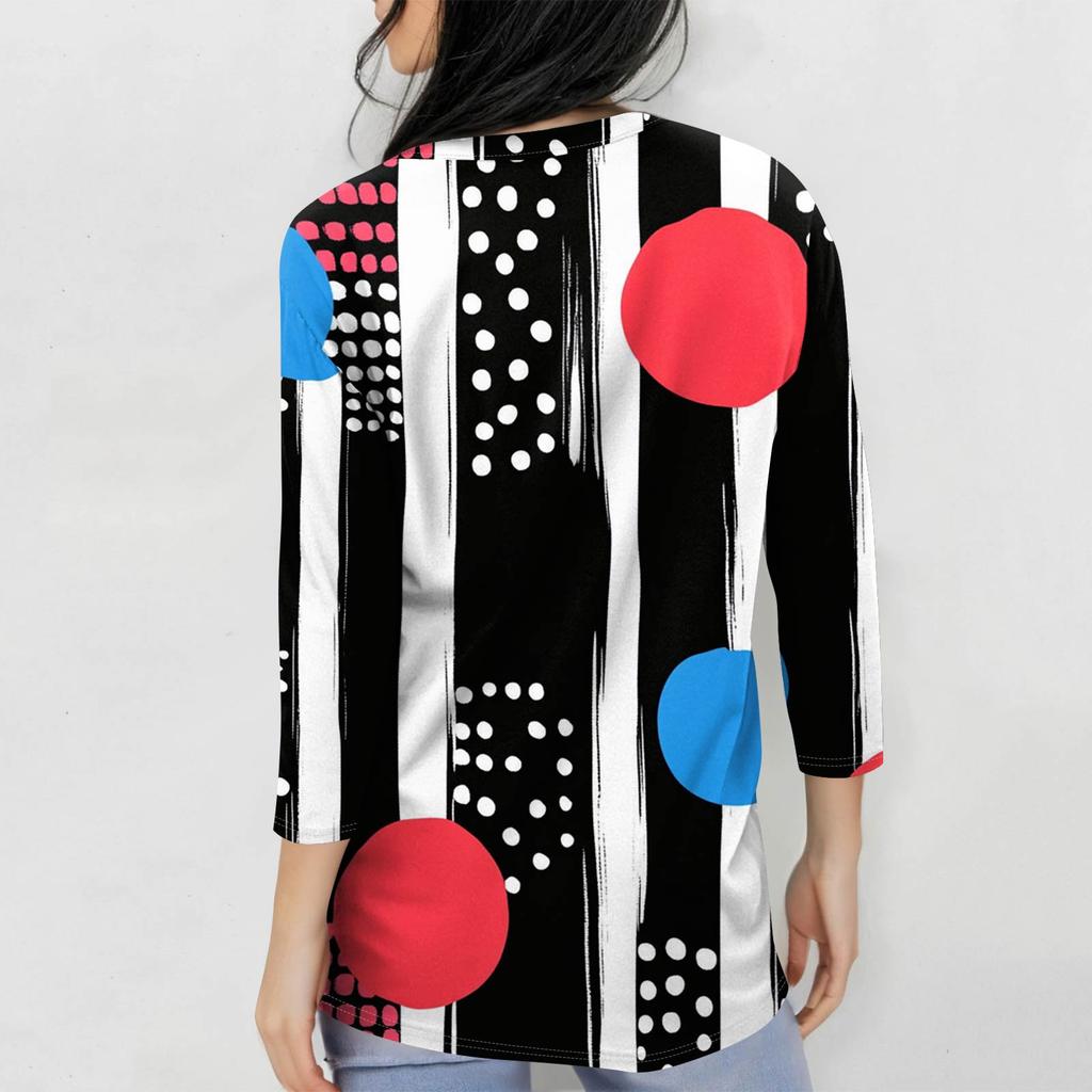 Women's Fashion Casual Seven Sleeve Printed Round Neck T-Shirt Top