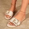 Beach Flip-flops Summer New Round Head Open Toe Crystal Metal Buckle Soft Sole Non-slip Wear-resistant Flat Sandals