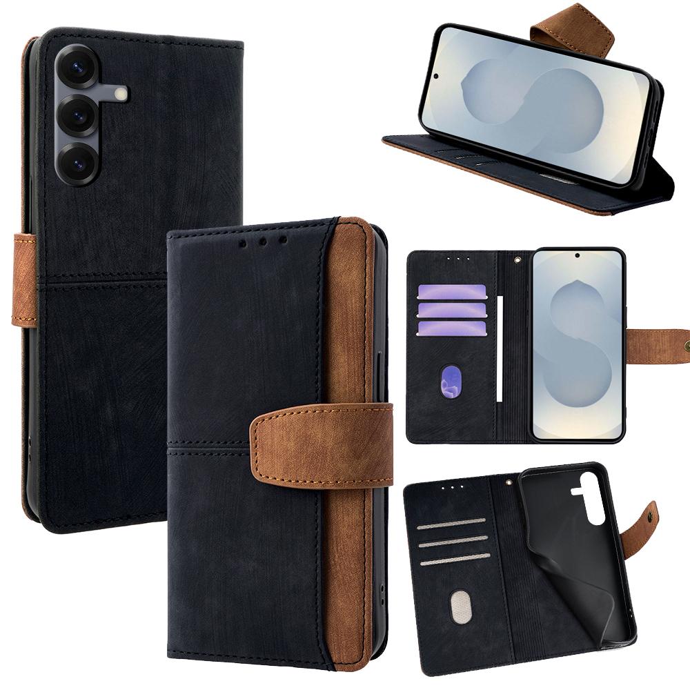 For Samsung Galaxy S25 Case RFID Blocking Color Splicing PU Leather Wallet Phone Cover
