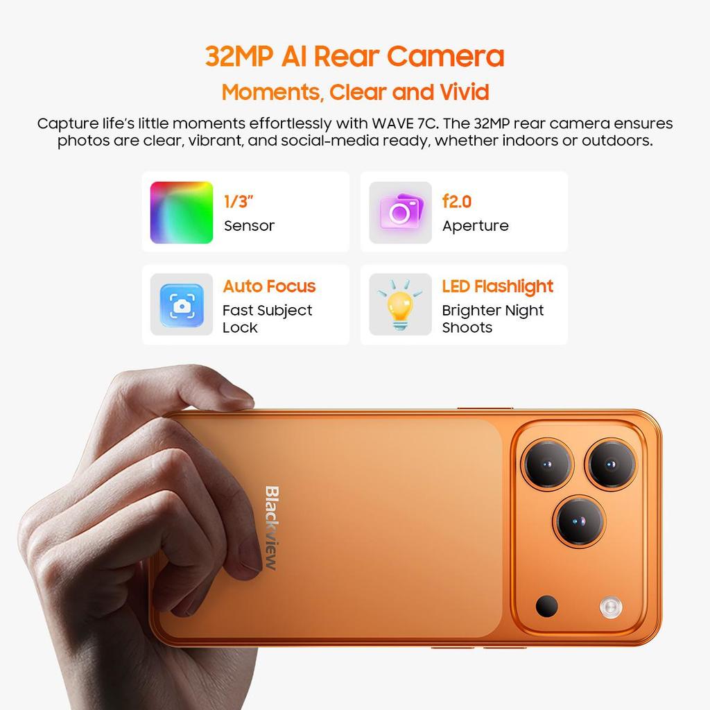 Blackview WAVE 7C 4G AI Смартфон 16 ГБ+128 ГБ 6,56" Android 16 5000 мАч Мобильный телефон