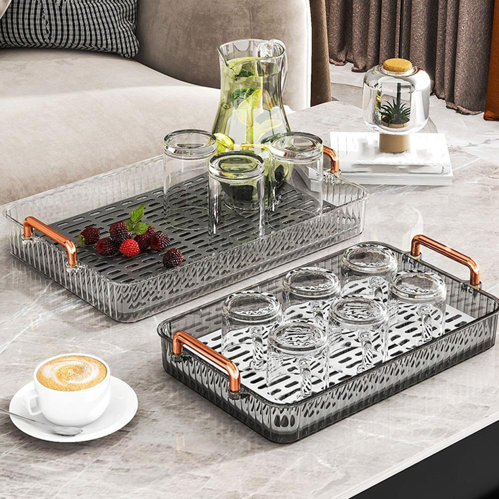 With Handles Water Drainage Tray Non Slip Double Layer Tray Durable Tea Serving Tray Coffee Table