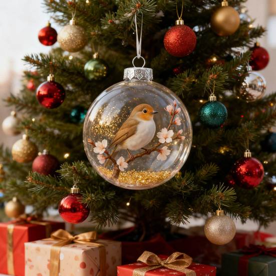 Nature's Birds Crystal Glass Ornament Clear Plastic Bird Christmas Ball Ornament Xmas Tree Memorial Gifts for Holiday Indoor Home Decor