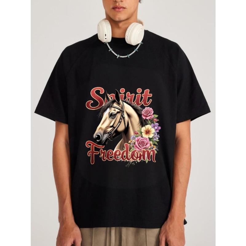 Футболка Spirit Freedom Horse с цветочным принтом, белая, повседневная одежда для мужчин и женщин, для активного отдыха и повседневного использования