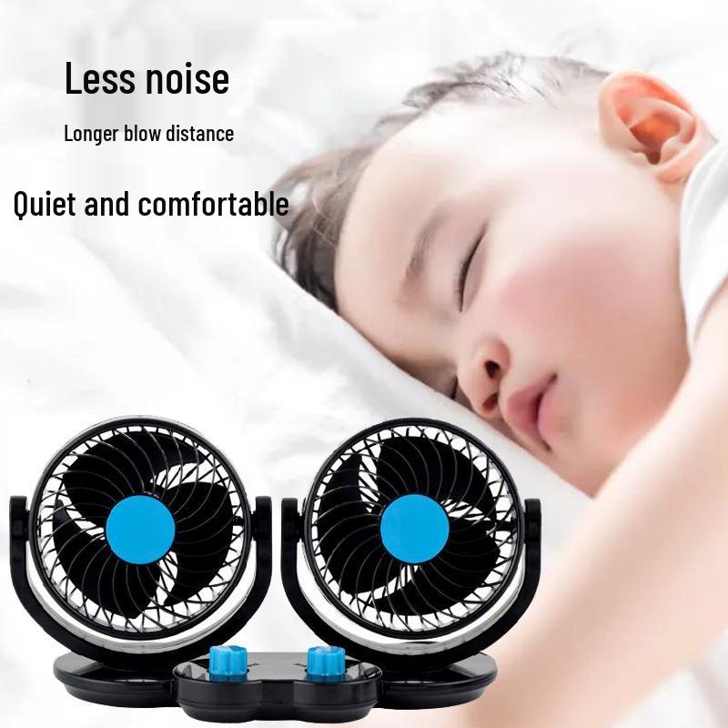 Dual Head 12V/4V/USB Car Fan with Double Control and High Wind Power
