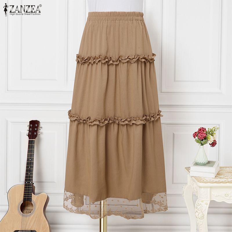 ZANZEA Женские повседневные свободные летние длинные юбки с эластичной резинкой на талии