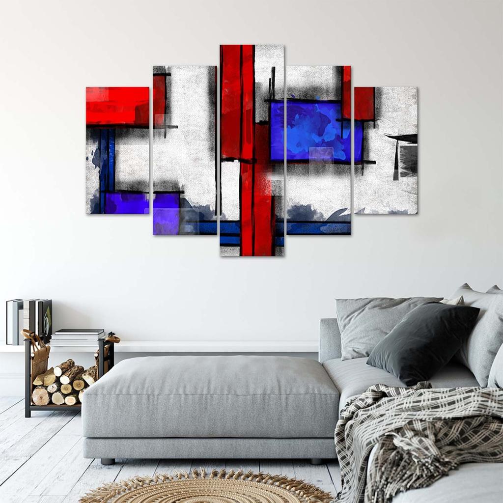 Five Piece Picture Canvas Print Abstraction Blue Red