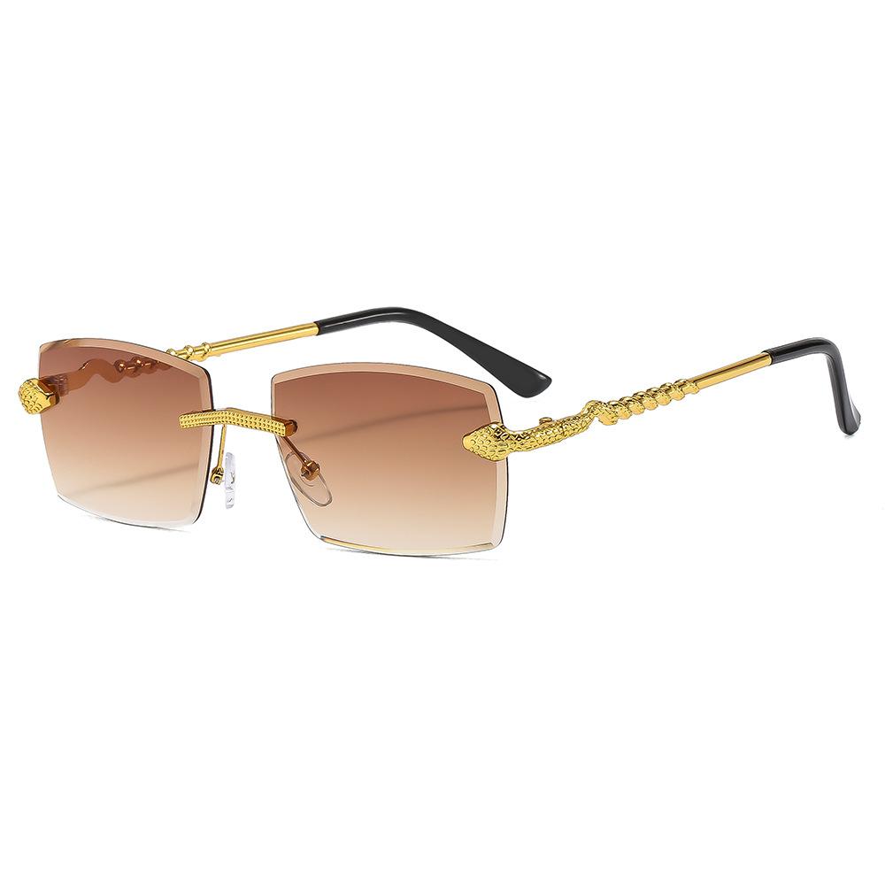 Women's Glasses Men Sun-Proof UV Protection Fashion Personality Retro Hip Hop Driving Commuter Street Shooting Snake Rimless Sunglasses