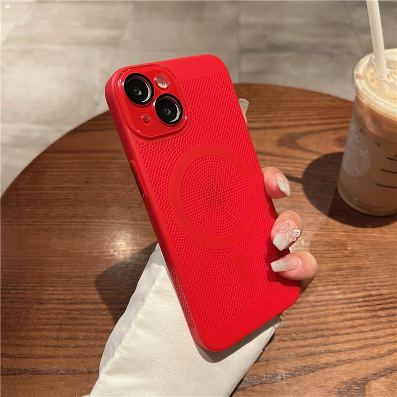 Full Cover Heat Dissipation Magnetic Case With Lens Film For Apple iPhone 14 13 Plus Pro Max Anti-fingerprint Grid Hard PC Back Protector Shell