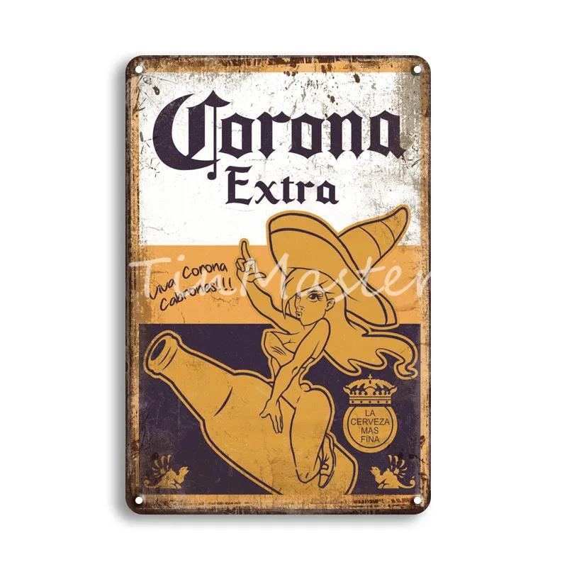 Металлическая жестяная вывеска CORONA EXTRA, винтажный пивной плакат, декоративные таблички, ретро-бар, декоративная тарелка с черепом, настенные наклейки из металла