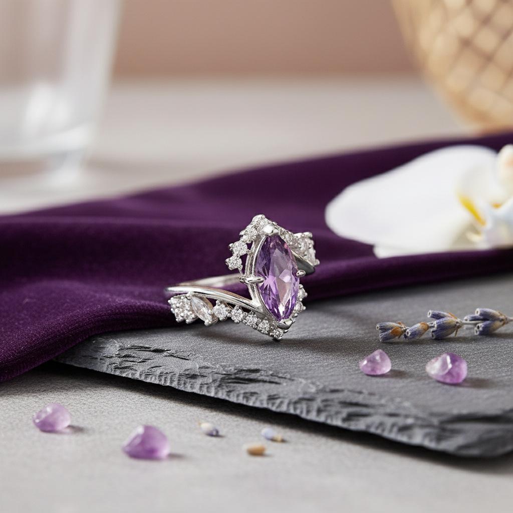 Purple fashion charm openwork cubic zirconia ring, exquisite, elegant, unique, and high-end