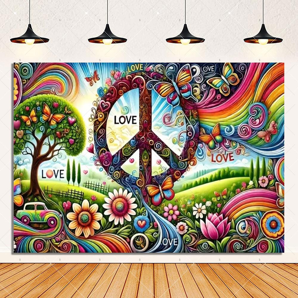 Colorful Hippie Bus Background Banner Bohemian Style Theme Backdrop Supplies Love And Peace Party Decorations Photography Props