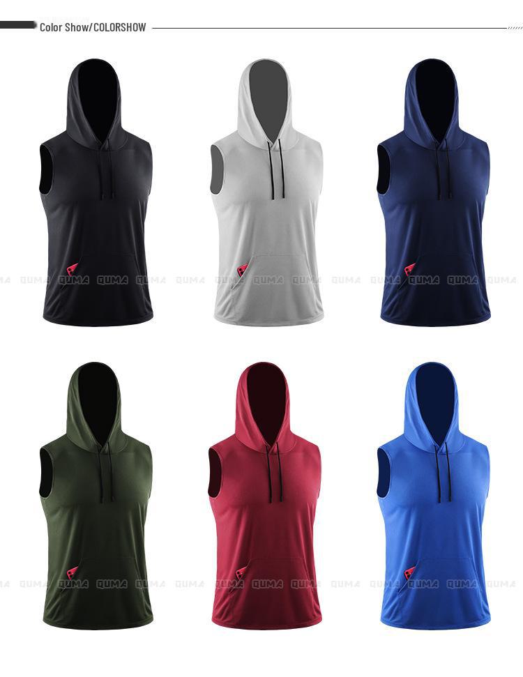 Мужской жилет для фитнеса с капюшоном и без рукавов: Быстросохнущая, дышащая сетка для бега и баскетбола