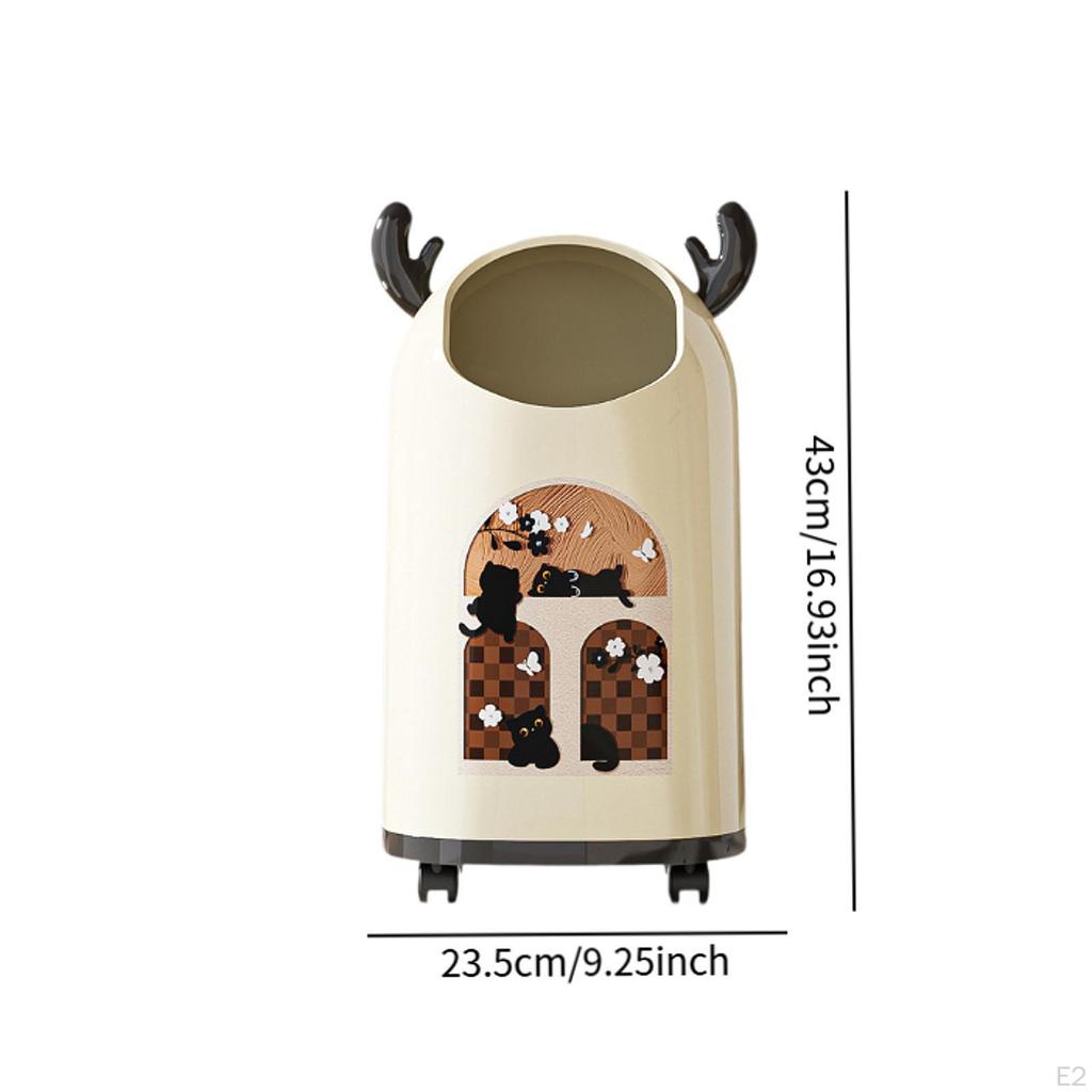 Trash Can with Wheel Garbage Container Cartoon Home Storage Bucket Wastebasket Dustbin for Living