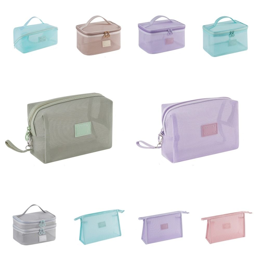 Square Transparent Mesh Cosmetic Bag Lightweight Storage Toiletry Bag  Camping