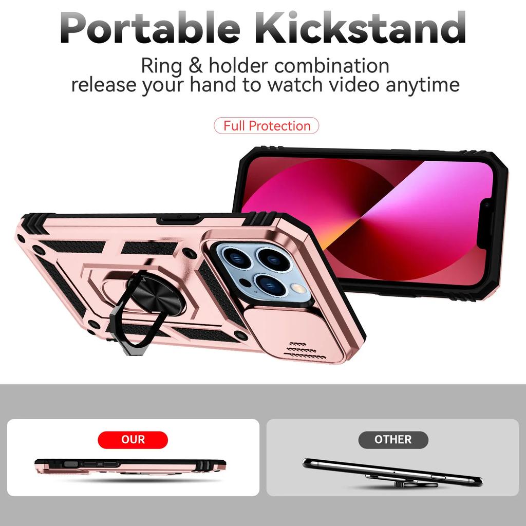 Army Push Window Shockproof Phone Case For iPhone14 13 12 11 Pro Max X XR XS 7 8 Plus Magnetic Ring Holder Military Rugged Cover