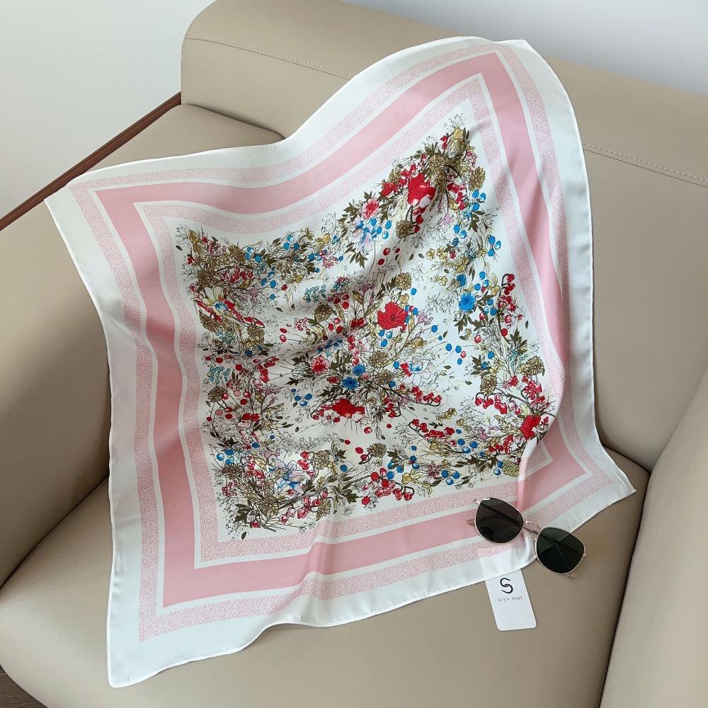 Spring/Summer Fashion Imitation Silk Neckerchief Outdoor Decoration Wraps for Women 70*70cm Breathable Print Square Scarf