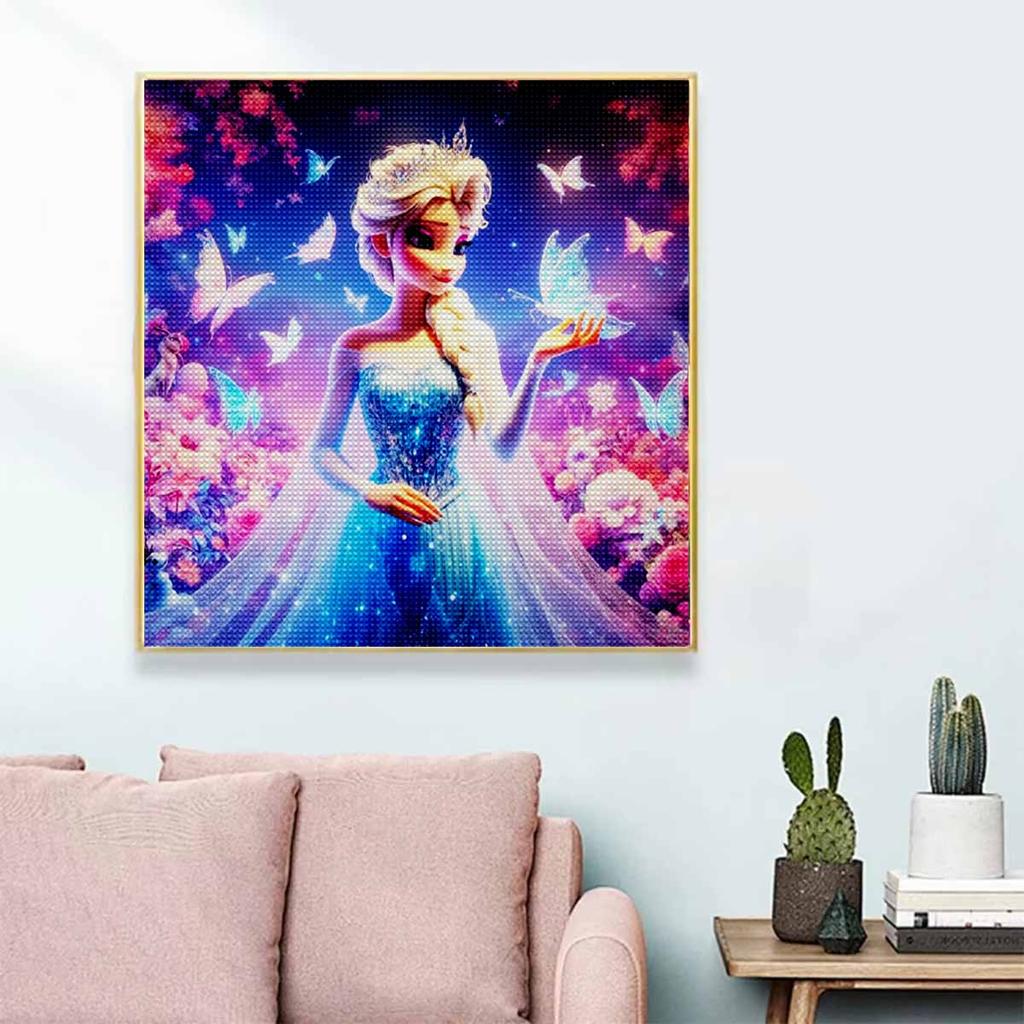 5D DIY Diamond Painting Decorative Elsa and Butterfly Full Round Drill Scenery Diamond Embroidery Cross Stitch Kits Home Decor Gift