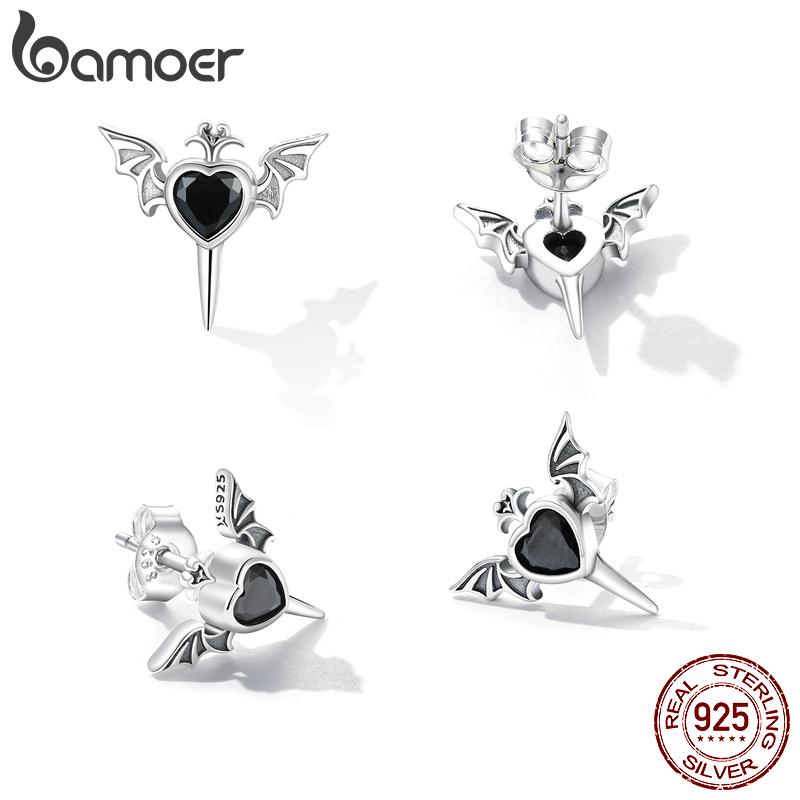 BAMOER, 1 шт., стерлинговое серебро 925 пробы, красивые серьги с цирконием и кинжалом в форме алого сердца для крутых девочек