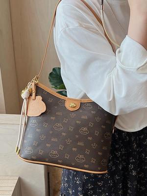 2025 Women's Large Capacity Retro Tote Bag, High-End Fashion Floral Commute Bag, Shoulder Crossbody Style