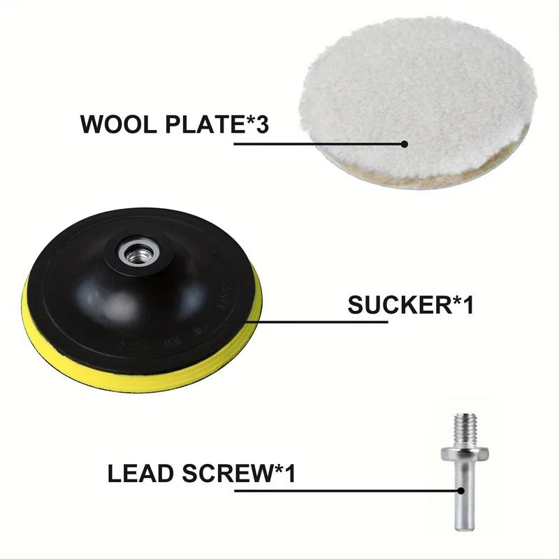 5 шт. 7/6/5/4/3 дюйма Полировальный круг для вощения и полировки автомобиля, Набор для полировки автомобиля с разъемом для дрели M10/M14, Уход за лакокрасочным покрытием автомобиля