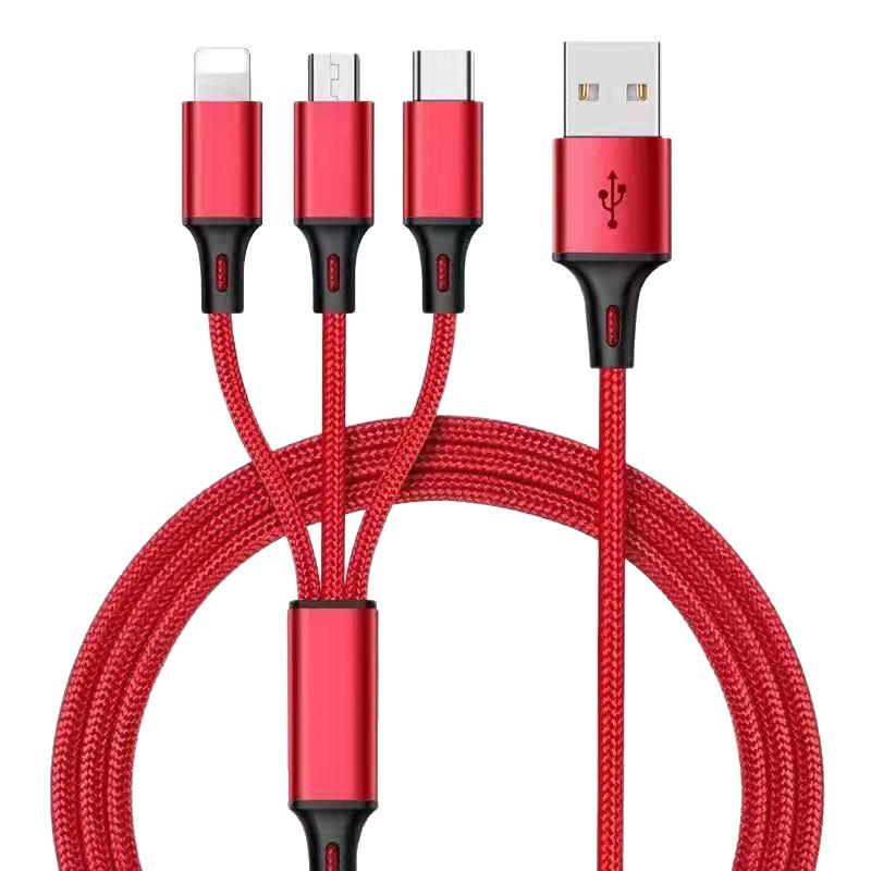 Metal Nylon Braided 3-in-1 USB Fast Charging Cable for Android & Type-C Devices