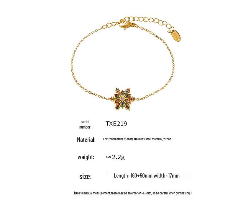 Oumeka Рождественский циркониевый браслет-снежинка с блеском, с PVD-покрытием из 18-каратного золота, женские украшения, не тускнеющие