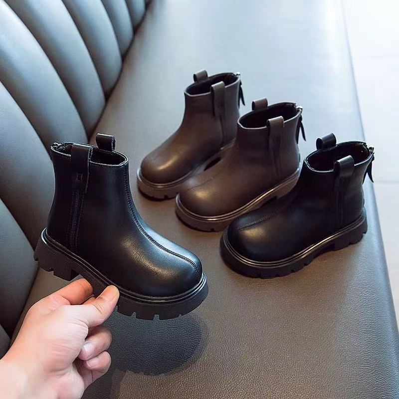 Ботинки для девочек 2025 осень и зима новые детские короткие ботинки бархатные ботинки Мартина детские кожаные ботинки модные универсальные большие хлопковые ботинки