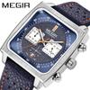 Blue Black Square Dial Men's Casual Leather Strap Date Waterproof Night Light Retro Design Men's Quartz Clock Reloj