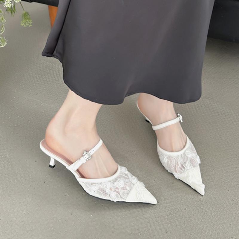 Остроносые кружевные туфли-шлепанцы на высоком каблуке, новые черные дышащие сетчатые босоножки-стилетто с юбкой, женская обувь