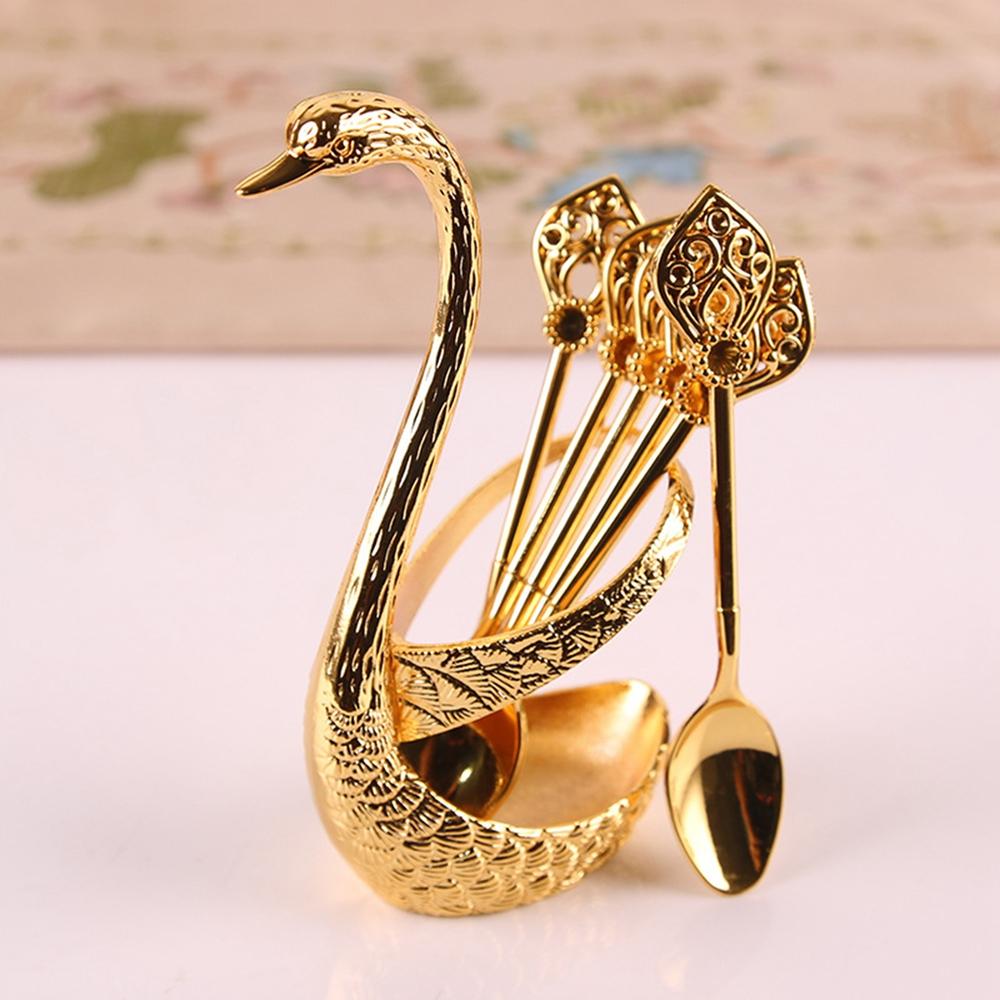 Stainless Steel Swan Spoon Set Creative Swan Base Holder With 6 Spoons Coffee Spoon Ice Cream Spoon Dessert Spoon Set