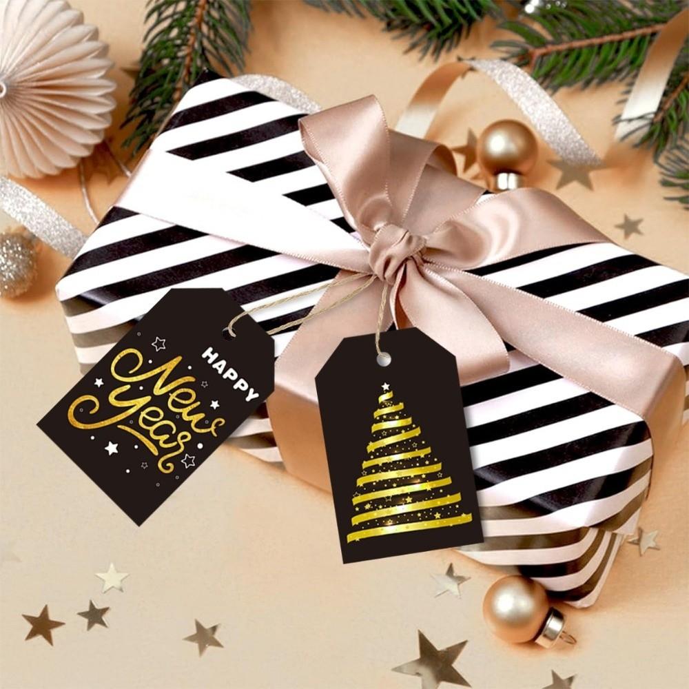 24pcs/set with Hemp Rope Christmas Gift Labels Black Gold Party Decoration Tags Holiday Decorating