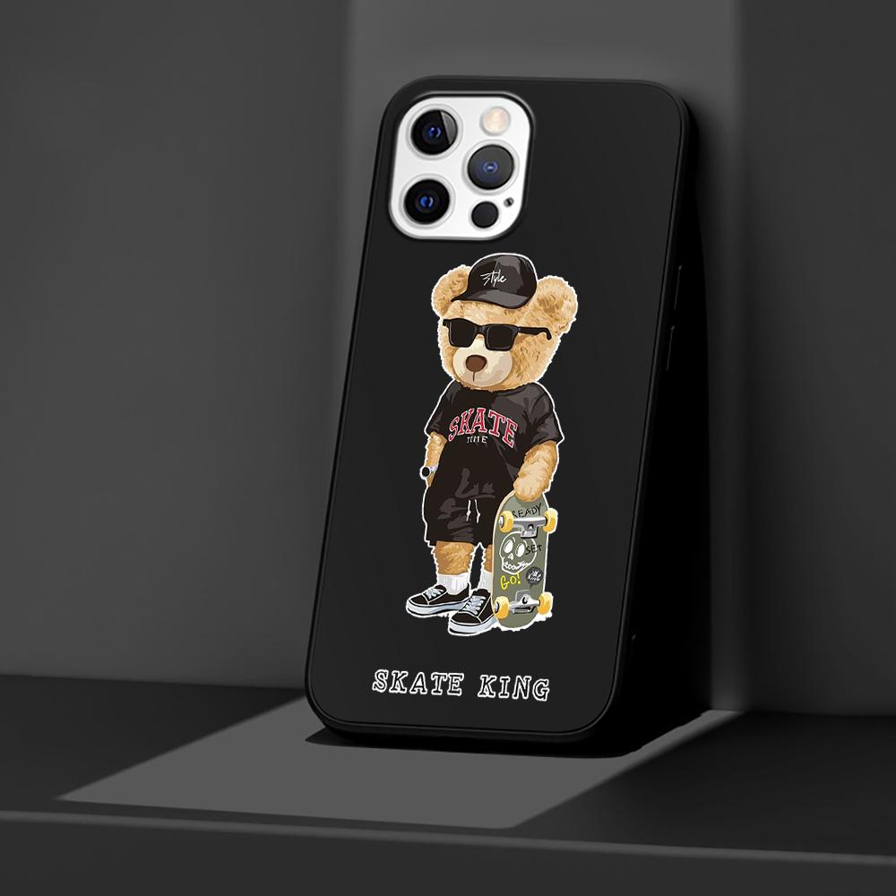 Чехол для телефона Apple iPhone 14 11 13 Pro Max 12 Mini XR 7 8 + SE 2020 XS 6 6s Plus 5 5S, модный брендовый силиконовый черный чехол с медведем