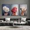 Nordic Flowers Head Woman Canvas Paintings On the Wall Art Posters And Prints Feather Girls Wall Pictures Home Decoration Cuadro