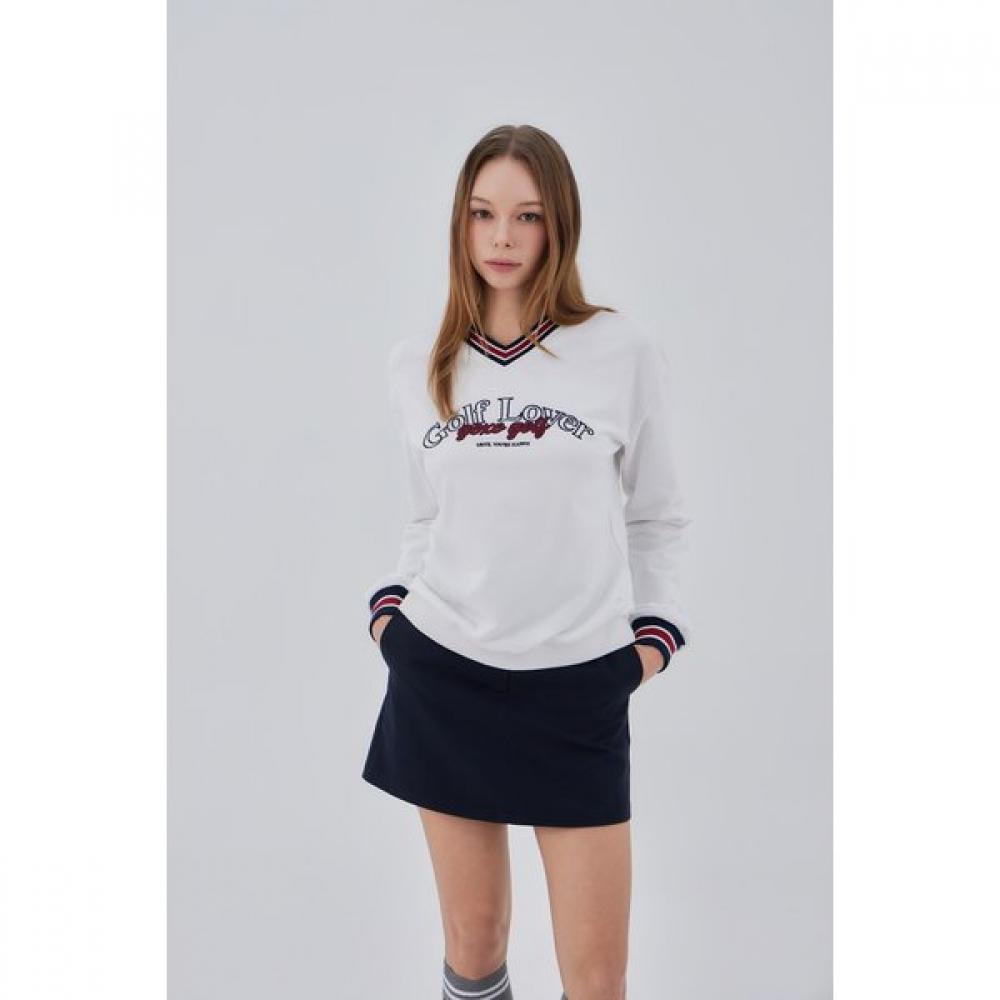 Goxo Golf Rubber Lettering Color Block Sweatshirt White