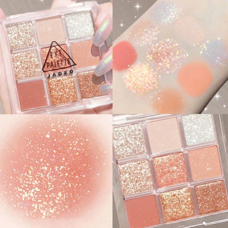 9 Glitter Eyeshadow Palette Pink Pearly Eyeshadow Palette Korean Charming Eye Makeup Palette Shiny Eye Shadow Eye Pigments