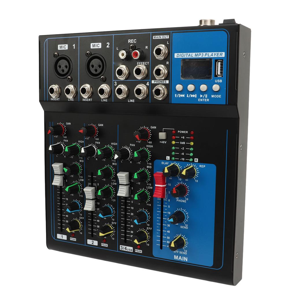 Sound Mixer Metal LCD Display 4 Channel Real Time Monitor Sound Mixing Console for DJ Studio Recording US Plug 110V