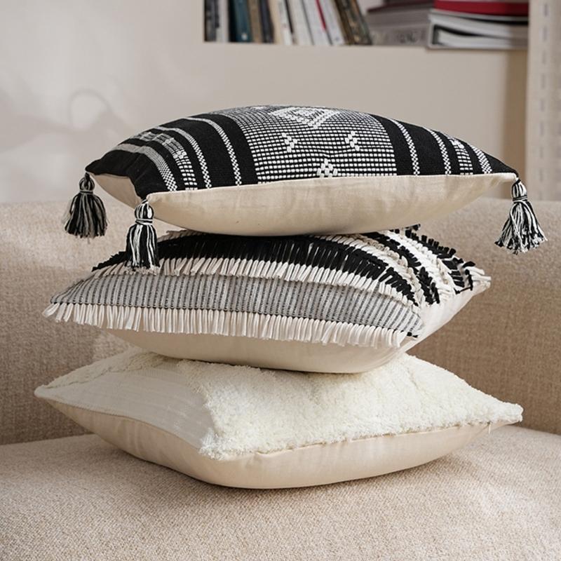 Наволочка Геометрический жаккард Наволочка Хлопок Стирающаяся ткань Чехол для подушки 45х45см Украшение для гостиной