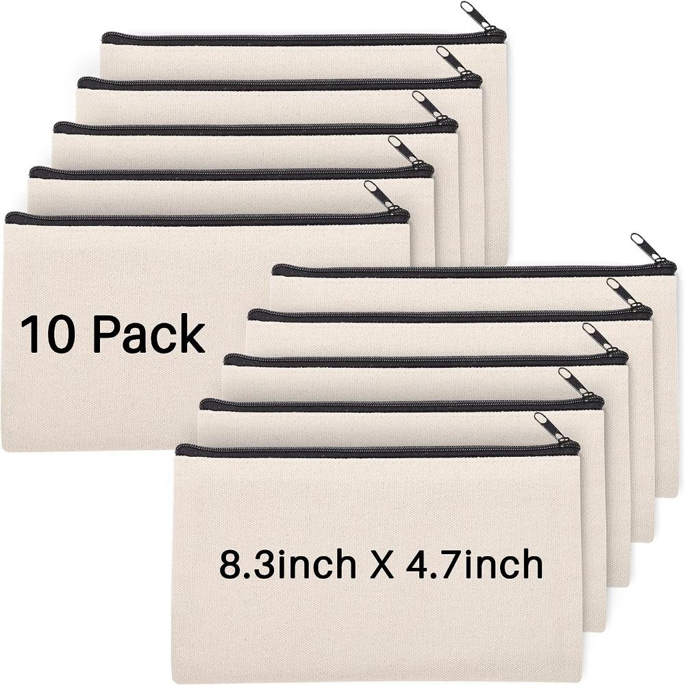 10pcs Canvas Zipper Pouch Zipper Canvas Makeup Bags DIY Blank Canvas Bag for Travel Makeup