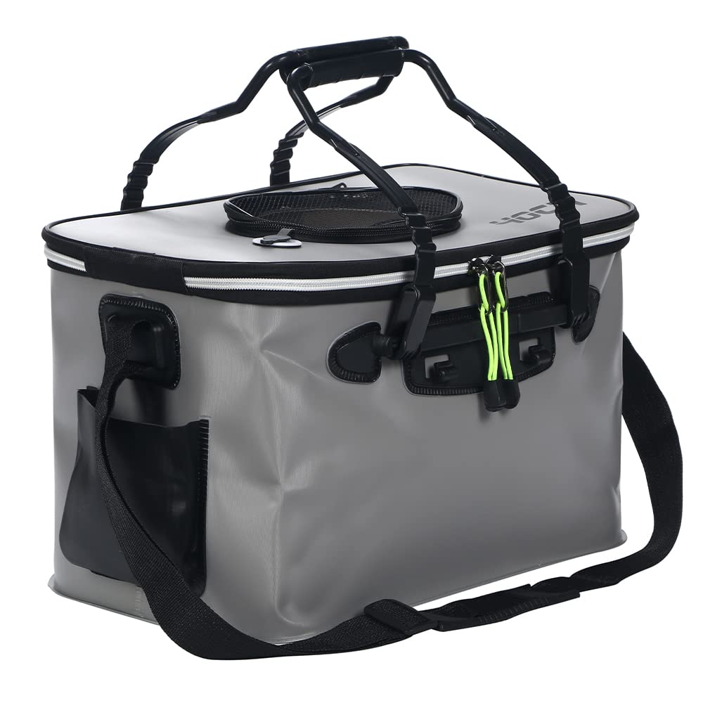 Foldable Fishing Bucket with Lid for Fishing Outdoor Storage Tackle, (Gray, 50cm)