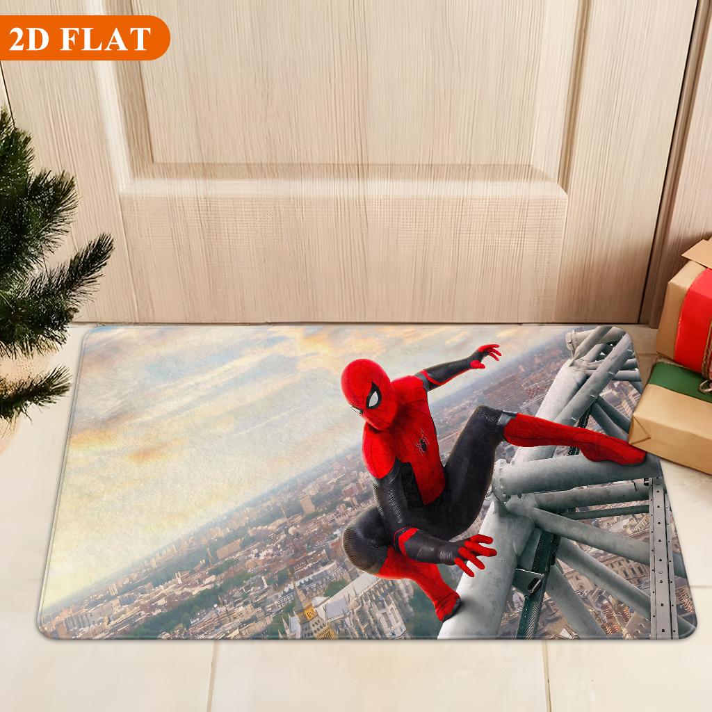 Bath Mat 1pc, Spider for Man City High Action, MARVEL Flannel Rectangular Mat, Bathroom Non-slip Entrance Mat, Fun Door Decora