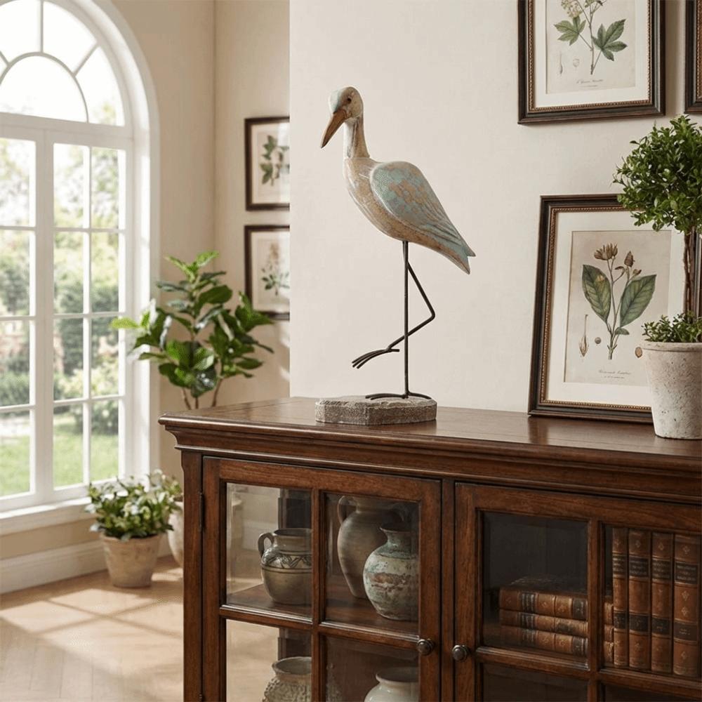 Realistic Sea Bird Figurine Vintage Wooden Carving Statue Room Decoration